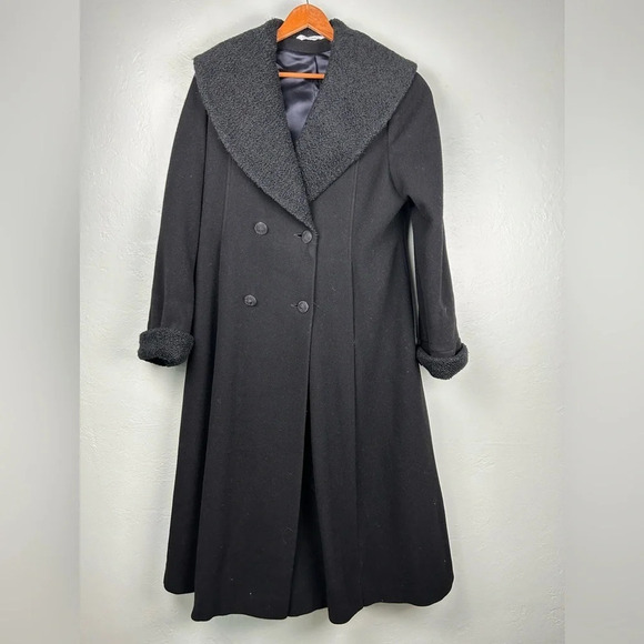 Vintage Laura Ashley Black Wool Full Length Coat Size 14 - Picture 3 of 12